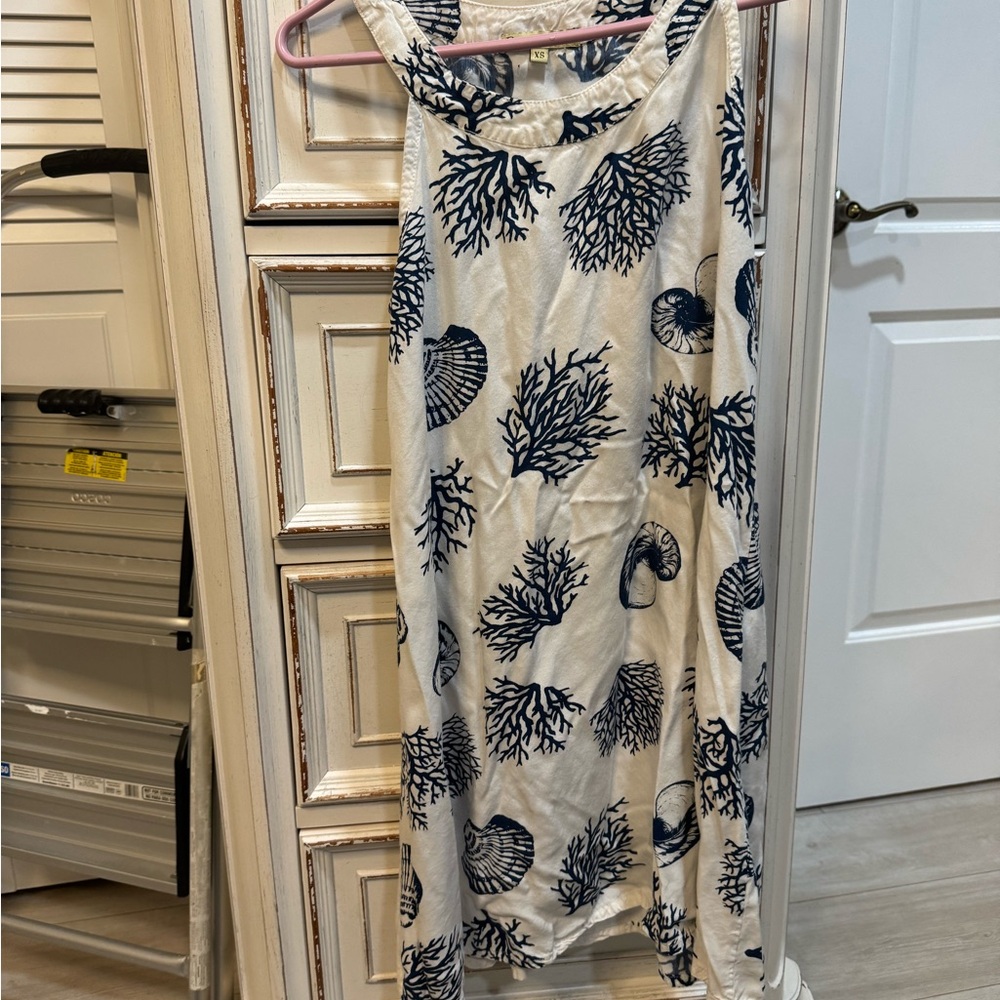 Elegant Blue and White Coral Print Dress
